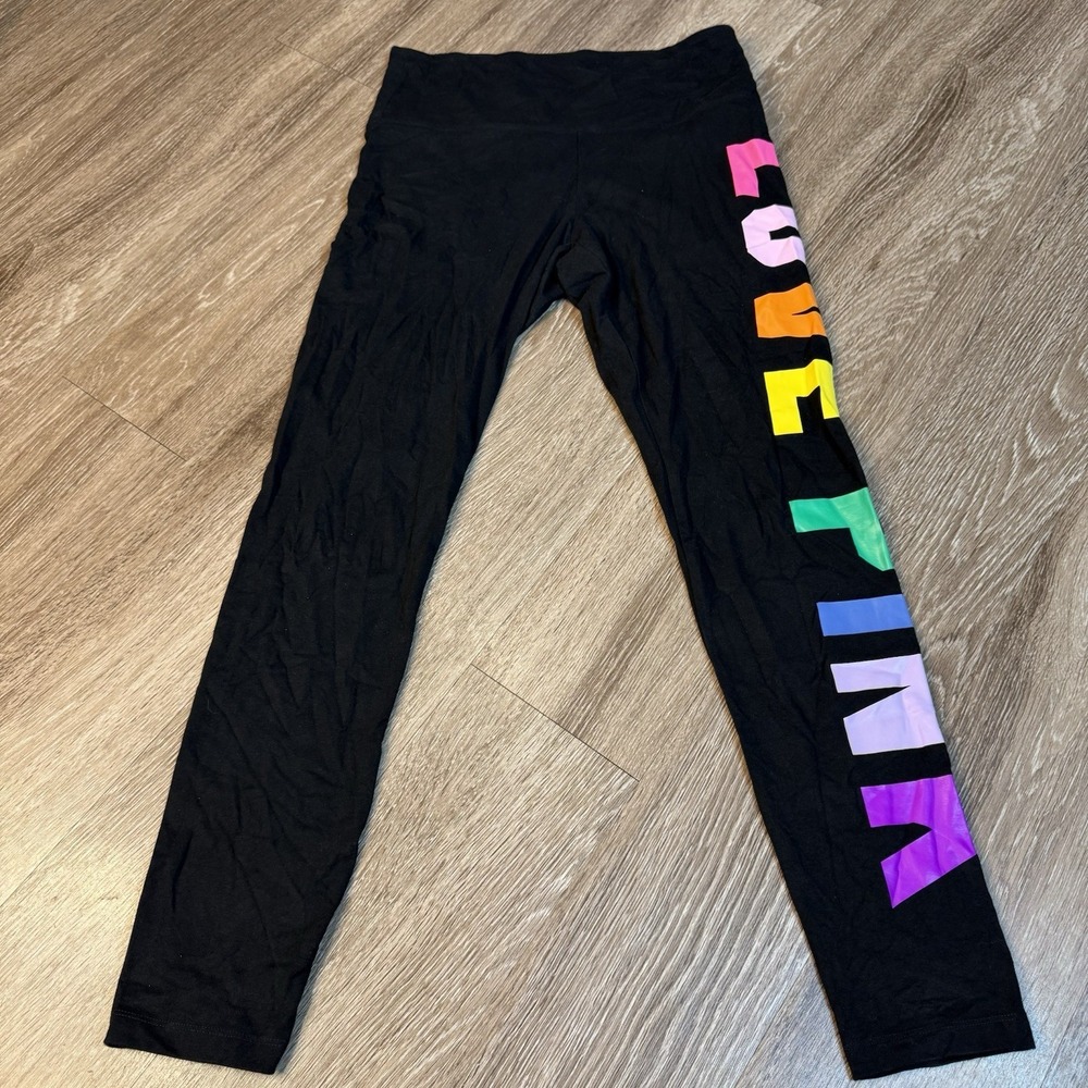 Women's Love Pink Black and Multicolored Print Leggings Size Large L